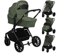 Poussette combinée 2en1 LIONELO Mika Plus - Naissance jusqu'à 22kg - Pack poussette Duo, Nacelle et accessoires - Vert