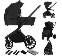 LIONELO MIKA PLUS 2 en 1 Poussette 0 à 48 mois jusqu'à 22 kg Nacelle jusqu'à 9 kg, Réglage du Dossier et du Repose-pied, Coussin, Roues Pivotantes 360° en PU Auvent XXL (Black Onyx)