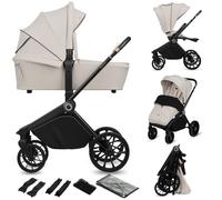 Poussette combinée 2en1 LIONELO Mika Plus - Naissance jusqu'à 22kg - Pack poussette Duo, Nacelle et accessoires - Beige