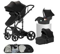 Poussette Combinée 3 en 1, Bidirectionnelle avec Nacelle, Réglable 105-180°, Pliage Facile, 4 Roues (588-Black)