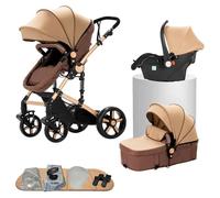 Poussette Combinée 3 en 1, Bidirectionnelle avec Nacelle, Réglable 105-180°, Pliage Facile, 4 Roues (588-Khaki)