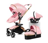 Poussette Combinée 3 en 1, Bidirectionnelle avec Nacelle, Réglable 105-180°, Pliage Facile, 4 Roues (HR005-Pink-T)