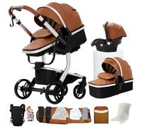 Poussette Combinée 3 en 1, Bidirectionnelle avec Nacelle, Réglable 105-180°, Pliage Facile, 4 Roues (X518-KHAKI)