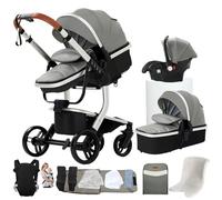 Poussette Combinée 3 en 1, Bidirectionnelle avec Nacelle, Réglable 105-180°, Pliage Facile, 4 Roues (X518-GREY)