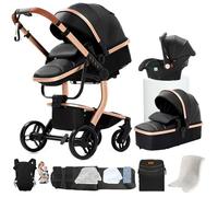 Poussette Combinée 3 en 1, Bidirectionnelle avec Nacelle, Réglable 105-180°, Pliage Facile, 4 Roues (X518-BLACK)