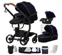 Poussette Combinée 3 en 1, Bidirectionnelle avec Nacelle, Réglable 105-180°, Pliage Facile, 4 Roues (X518-HG-Blue)