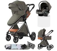 Poussette Combinée 3 en 1, Bidirectionnelle avec Nacelle, Réglable 105-180°, Pliage Facile, 4 Roues (YV9-DEEPGREY)