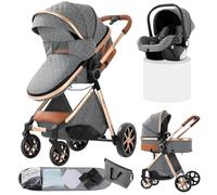 Poussette Combinée 3 en 1, Bidirectionnelle avec Nacelle, Réglable 105-180°, Pliage Facile, 4 Roues (YV9-GREY)