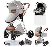Poussette Combinée 3 en 1, Bidirectionnelle avec Nacelle, Réglable 105-180°, Pliage Facile, 4 Roues (YV9-LIGHTGREY)