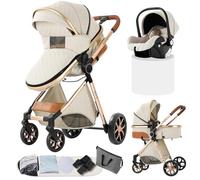Poussette Combinée 3 en 1, Bidirectionnelle avec Nacelle, Réglable 105-180°, Pliage Facile, 4 Roues (YV9-WHITE)