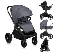 Poussette combinée 3en1 LIONELO Mika Plus - Jusqu'à 22kg - Pack poussette Trio Nacelle Siege auto et accessoires - Gris