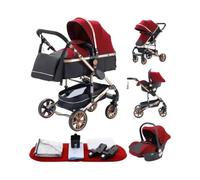 Poussette Combinée 3 en 1 Siège-Auto Nacelle Trio Réversible Réglable Haute Qualité Roues increvables. ROUGE
