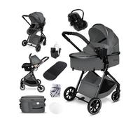 Poussette combinée 3-en-1siège auto nacelle ultra légère (env. 7 kg) habillage pluie moustiquaire.GRIS/ARGENT