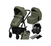 Poussette combinée 3en1 Amber Plus - Pack poussette, Nacelle, Siege auto, sac et accessoires - Vert