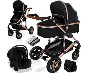 Poussette combinée 3en1 - KESSER - Loops - Noir/Champagne - Siège auto inclus - Poignée réglable