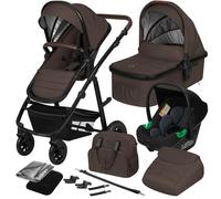 Poussette combinée 3en1 LIONELO Amber - Pack poussette canne, Nacelle, Siege auto, sac et accessoires - chocolat