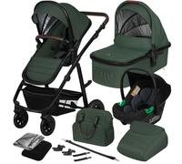 Poussette combinée 3en1 LIONELO Amber - Pack poussette canne, Nacelle, Siege auto, sac et accessoires -vert foncé