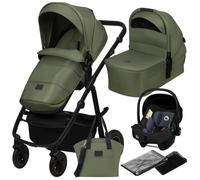 Poussette combinée 3en1 LIONELO Amber Plus - Pack poussette, Nacelle, Siege auto, sac et accessoires - Vert