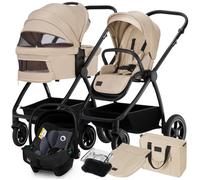 Poussette combinée 3en1 LIONELO Meril - Pack poussette, Nacelle, Siege auto, sac et accessoires - Beige