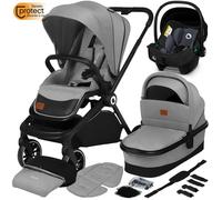 Poussette combinée 3en1 LIONELO Mika -Jusqu'à 22Kg - Pack poussette, nacelle, siège auto et accessoires - Gris