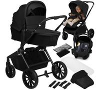 Poussette combinée 3en1 LIONELO Mika Plus - Jusqu'à 22kg - Pack poussette Trio, Nacelle, Siege auto et accessoires - Noir
