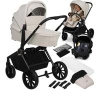 Poussette combinée 3en1 LIONELO Mika Plus - Jusqu'à 22kg - Pack poussette Trio, Nacelle, Siege auto et accessoires - Beige
