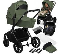 Poussette combinée 3en1 LIONELO Mika Plus - Jusqu'à 22kg - Pack poussette Trio, Nacelle, Siege auto et accessoires - Vert