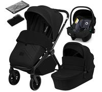 Poussette combinée 3en1 LIONELO Mika Plus - Jusqu'à 22kg - Pack poussette Trio, Nacelle, Siege auto, sac et accessoires - Noir