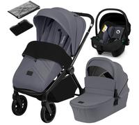 Poussette combinée 3en1 LIONELO Mika Plus - Jusqu'à 22kg - Pack poussette Trio, Nacelle, Siege auto, sac et accessoires - Gris