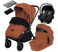 Poussette combinée 3en1 LIONELO Mika Plus - Jusqu'à 22kg - Pack poussette Trio, Nacelle, Siege auto, sac et accessoires - Marron