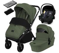 Poussette combinée 3en1 LIONELO Mika Plus - Jusqu'à 22kg - Pack poussette Trio, Nacelle, Siege auto, sac et accessoires - Vert