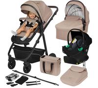 Poussette combinée 4en1 LIONELO Bianka - Jusqu'à 22Kg - Pack poussette, Nacelle, Siège auto, Base ISOFIX, Sac et accessoires - Beige