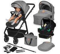 Poussette combinée 4en1 LIONELO Bianka -Jusqu'à 22Kg - Pack poussette, Nacelle, Siège auto, Base ISOFIX, sac et accessoires - Gris