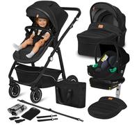 Poussette combinée 4en1 LIONELO Bianka -Jusqu'à 22Kg - Pack poussette, Nacelle, Siège auto, Base ISOFIX, sac et accessoires - Noir