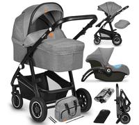 LIONELO Bianka - Poussette combinée 3en1 - Jusqu'à 22Kg - Pack poussette, nacelle, siège auto, sac et accessoires - Gris