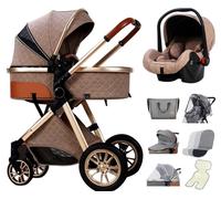 Poussette combinée de luxe multifonctionnelle 3 en 1 - Poussette de qualité - Poussette pliable - Kaki - Siège auto inclus