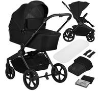 Poussette combinée Duo 2en1 LIONELO Freya - Nacelle - Pliable un clic - Accessoires - Jusqu'à 22 kg - Noir