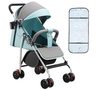 Poussette Combinée/Jusqu'à 25 kg/Siège avec Position Couchée dès la Naissance/Hauteur Réglable/Pliable Compacte/Guidon Réglable en Hauteur/Grandes Roues Tout-C-bleu clair