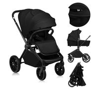 Poussette combinée Lionelo Mika Plus 2en1 jusqu'à 38 mois (22kg), capote XXL avec UPF50+, réglage de la poignée parentale en 3 positions - Black Onyx