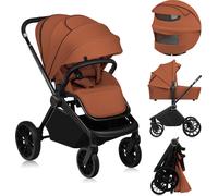 Poussette combinée Lionelo Mika Plus 2en1 jusqu'à 38 mois (22kg), capote XXL avec UPF50+, réglage de la poignée parentale en 3 positions - Brown Rust