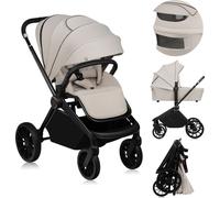 Poussette combinée Lionelo Mika Plus 2en1 jusqu'à 38 mois (22kg), capote XXL avec UPF50+, réglage de la poignée parentale en 3 positions - Beige