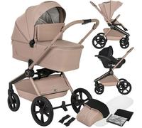 Lionelo Freya Poussette Trio 3 en 1 (0-4 Ans, Jusqu’à 22 Kg), Nacelle Pliable, Poussette et Siège Auto I-Size 40-87 Cm, Suspension, Roues PU, Capote UPF50+, Accessoires, Système de Voyage (Beige)