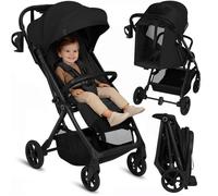 Lionelo Tansi Poussette Canne Compacte Légère jusqu’à 22 kg Pliage une Main Rapide, Suspension et Roues GravelTech, Dossier 3 Positions, Grand Panier 3 kg, Capote Pare-Soleil UPF50+ (Noir)
