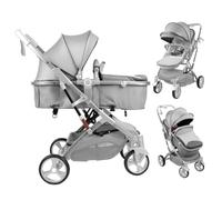 Poussette convertible 2 en 1 avec mode berceau, siège réversible et auvent réglable, poussette pliable pour nouveau-né à 3 ans, design paysager élevé, capacité de 40 kg, pliable à une main G