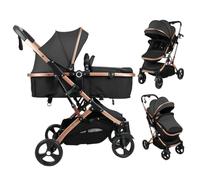Poussette convertible 2 en 1 avec mode berceau, siège réversible et auvent réglable, poussette pliable pour nouveau-né à 3 ans, design paysager élevé, capacité de 40 kg, pliable à une main N