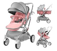 Poussette convertible 2 en 1 avec mode berceau, siège réversible et auvent réglable, poussette pliable pour nouveau-né à 3 ans, design paysager élevé, capacité de 40 kg, pliable à une main R