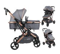 Poussette convertible 2 en 1 avec mode berceau, siège réversible et auvent réglable, poussette pliable pour nouveau-né à 3 ans, design paysager élevé, capacité de 40 kg, pliable à une main G