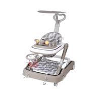 Poussette d'apprentissage 6 en 1 - Réglable en hauteur et pliable - Déambulateur pour bébé avec musique, support de basket-ball, tapis de sol + poussée + protection solaire (kaki)