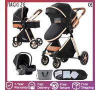 Poussette de bébé 3 en 1 de luxe avec berceau landau réglable poussette pour bébé multifonction conception facile à plier landau d'hiver Noir obsidienne