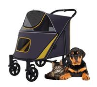 Poussette de luxe à 4 roues pour grand chien, chat, chien et plus encore, chariot de transport pliable pour chiens de grande taille (jaune)